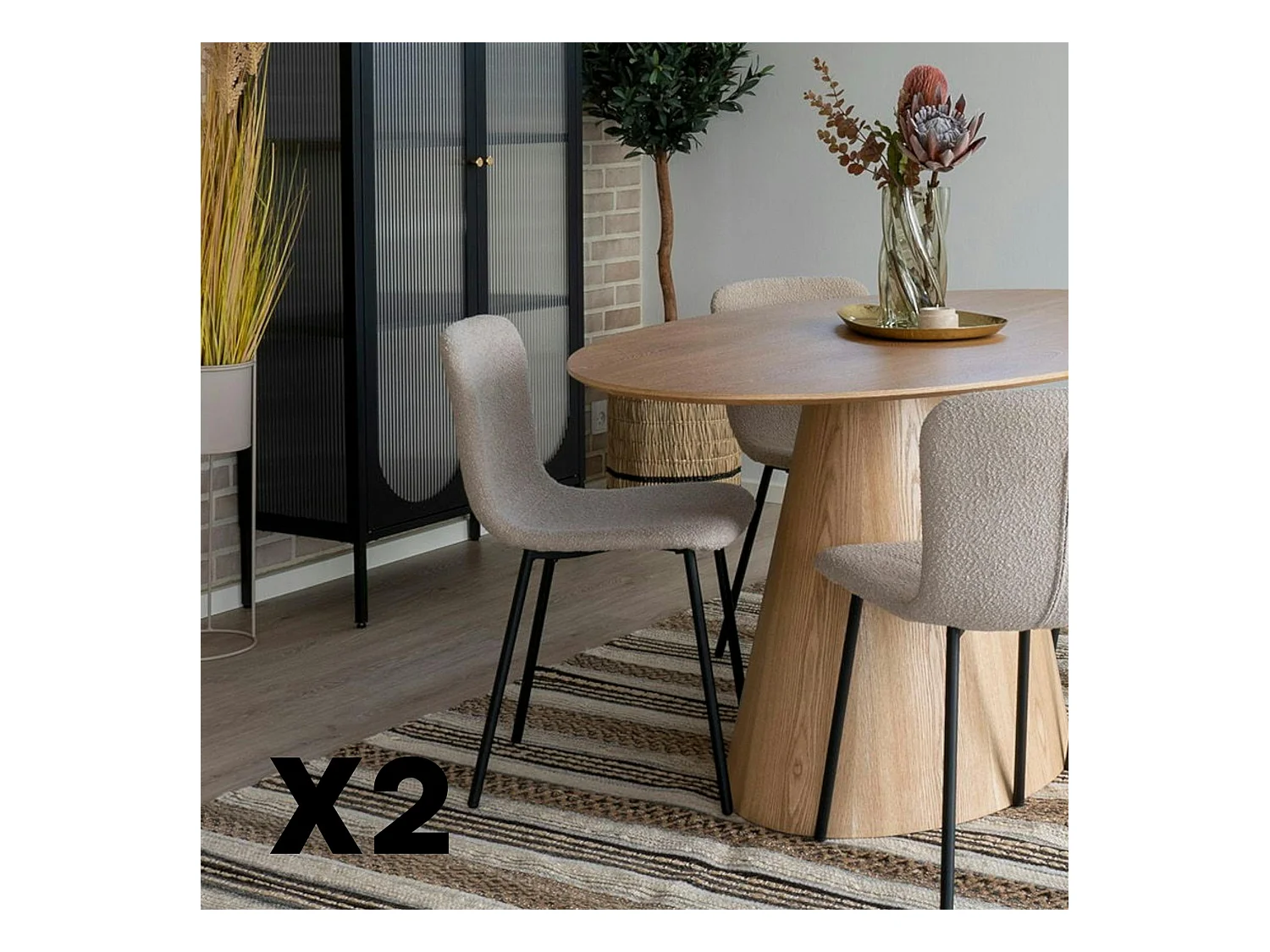 Chaise bouclette beige pieds métal noir (lot de 2) LOTA