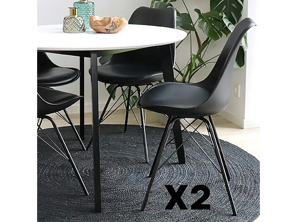 Chaise noire basique avec pieds métal (lot de 2) LOTA