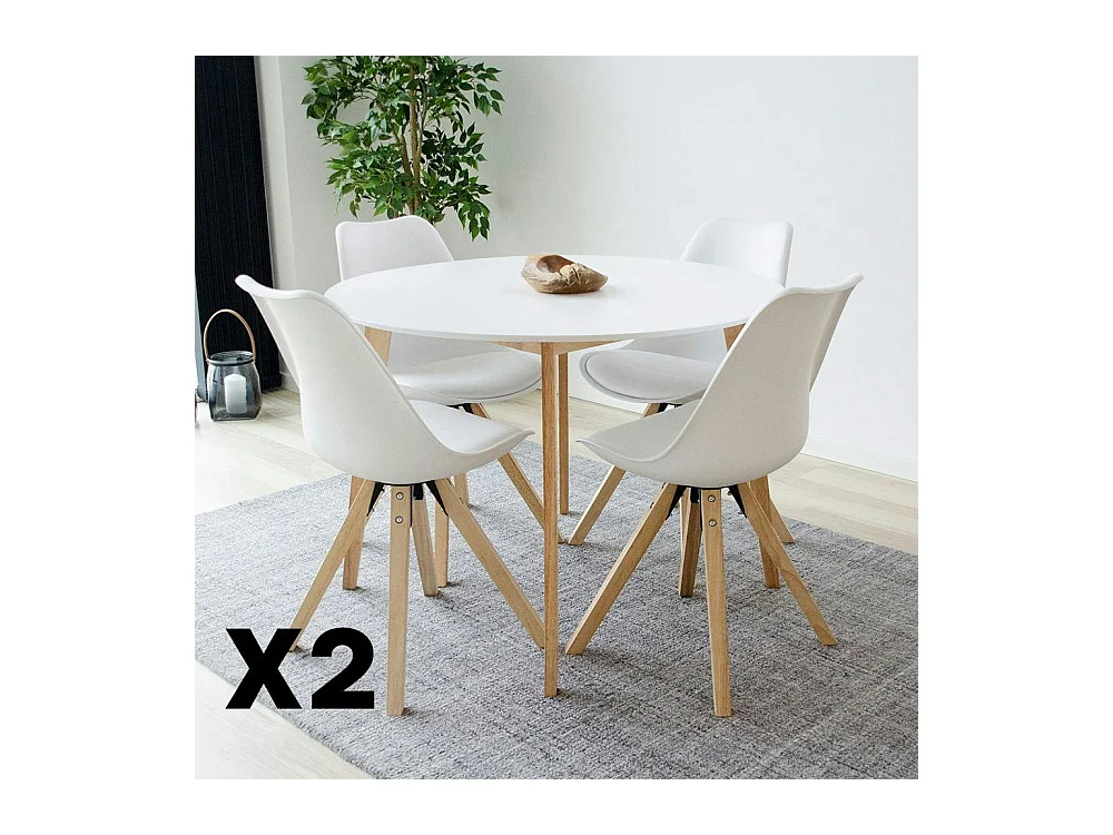 Chaise blanche scandinave pieds bois (lot de 2) LOTA