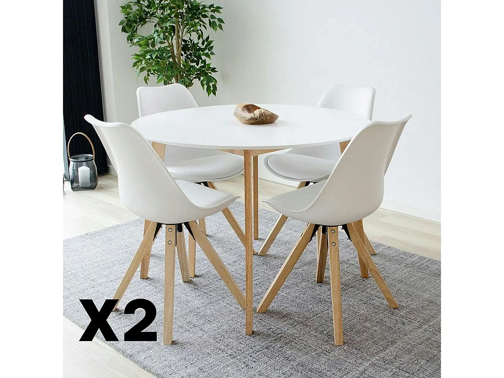 Chaise blanche scandinave pieds bois (lot de 2) LOTA