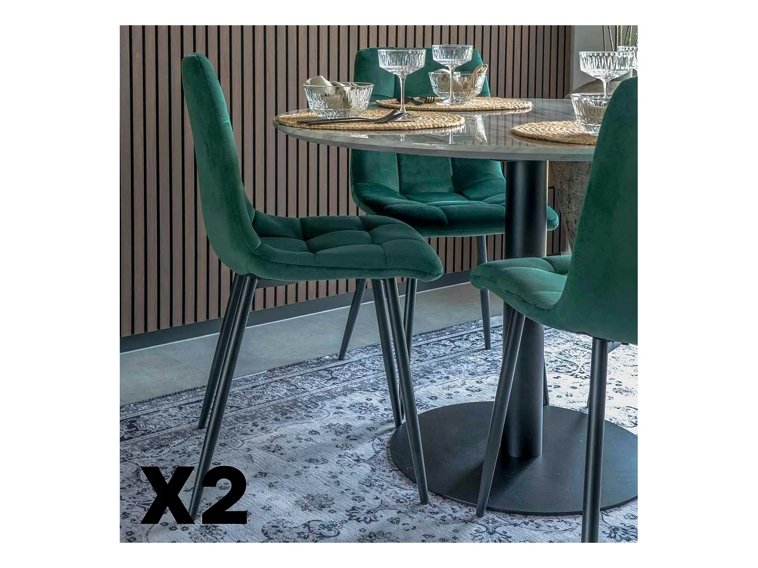 Chaise de salle à manger vert foncé motif damier (lot de 2) TARAZ