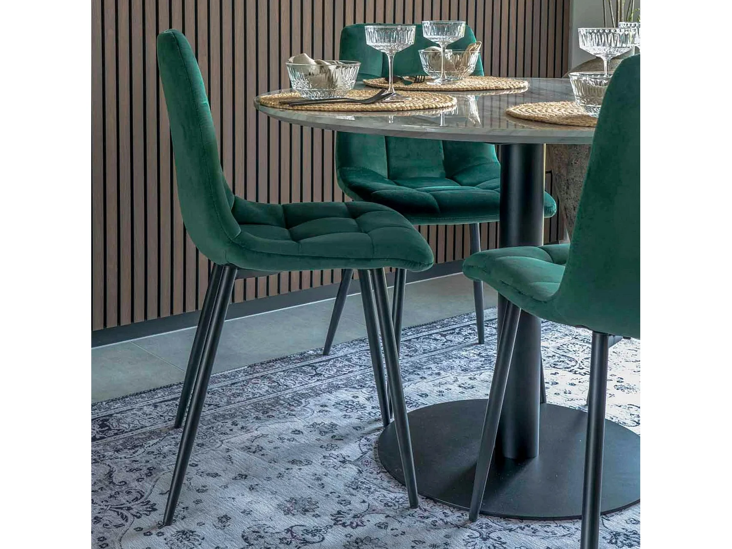 Chaise de salle à manger vert foncé motif damier (lot de 2) TARAZ