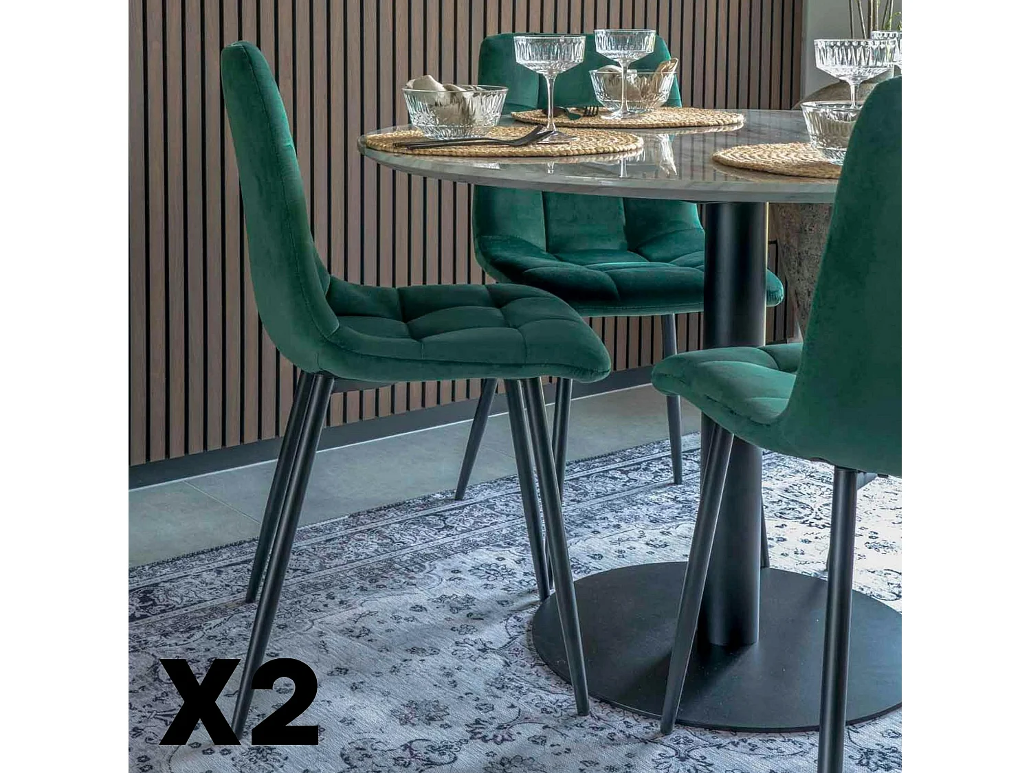 Chaise de salle à manger vert foncé motif damier (lot de 2) TARAZ