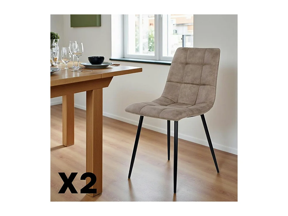 Chaise de salle à manger taupe motif damier (lot de 2) TARAZ