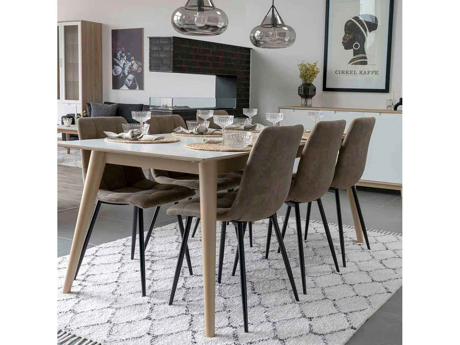 Chaise de salle à manger taupe motif damier (lot de 2) TARAZ