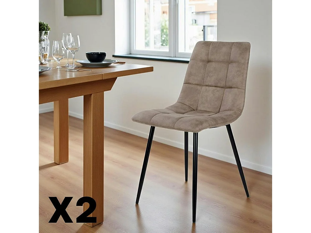Chaise de salle à manger taupe motif damier (lot de 2) TARAZ