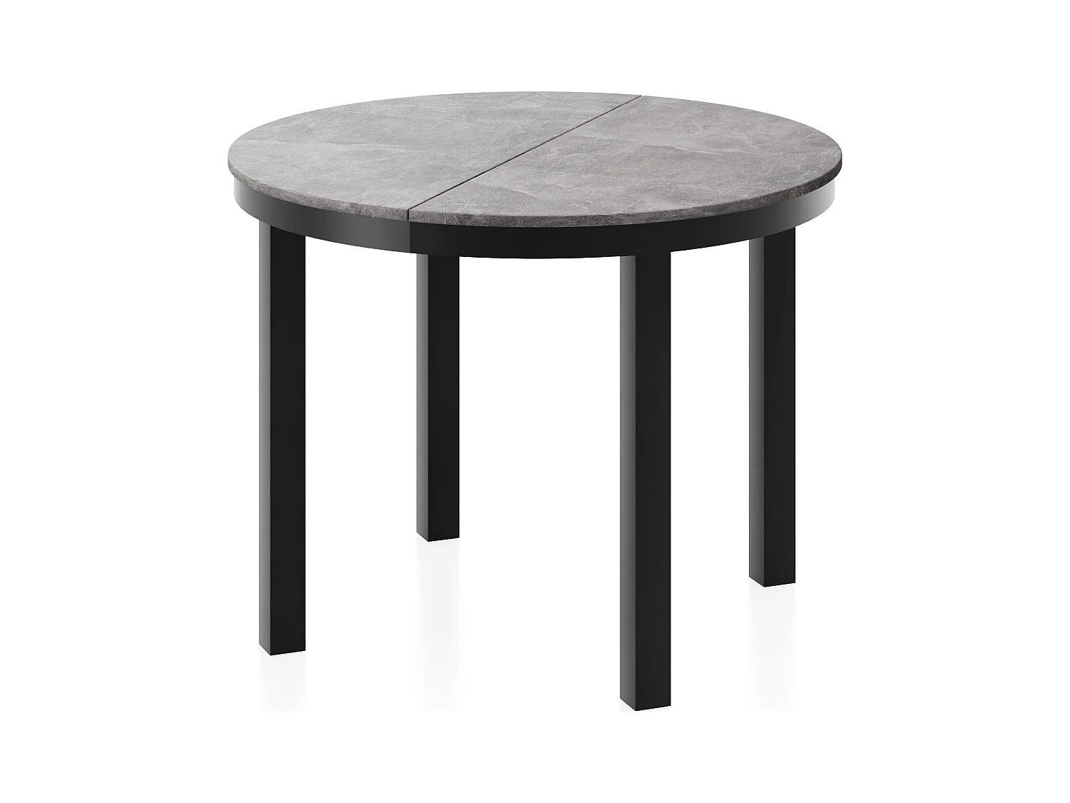 Table à Manger Ronde Extensible avec Pieds Métalliques Noirs – Table Industrielle – Table Gain de Place pour Salon ou Cuisine – 100 cm à 180 cm – Gris Béton