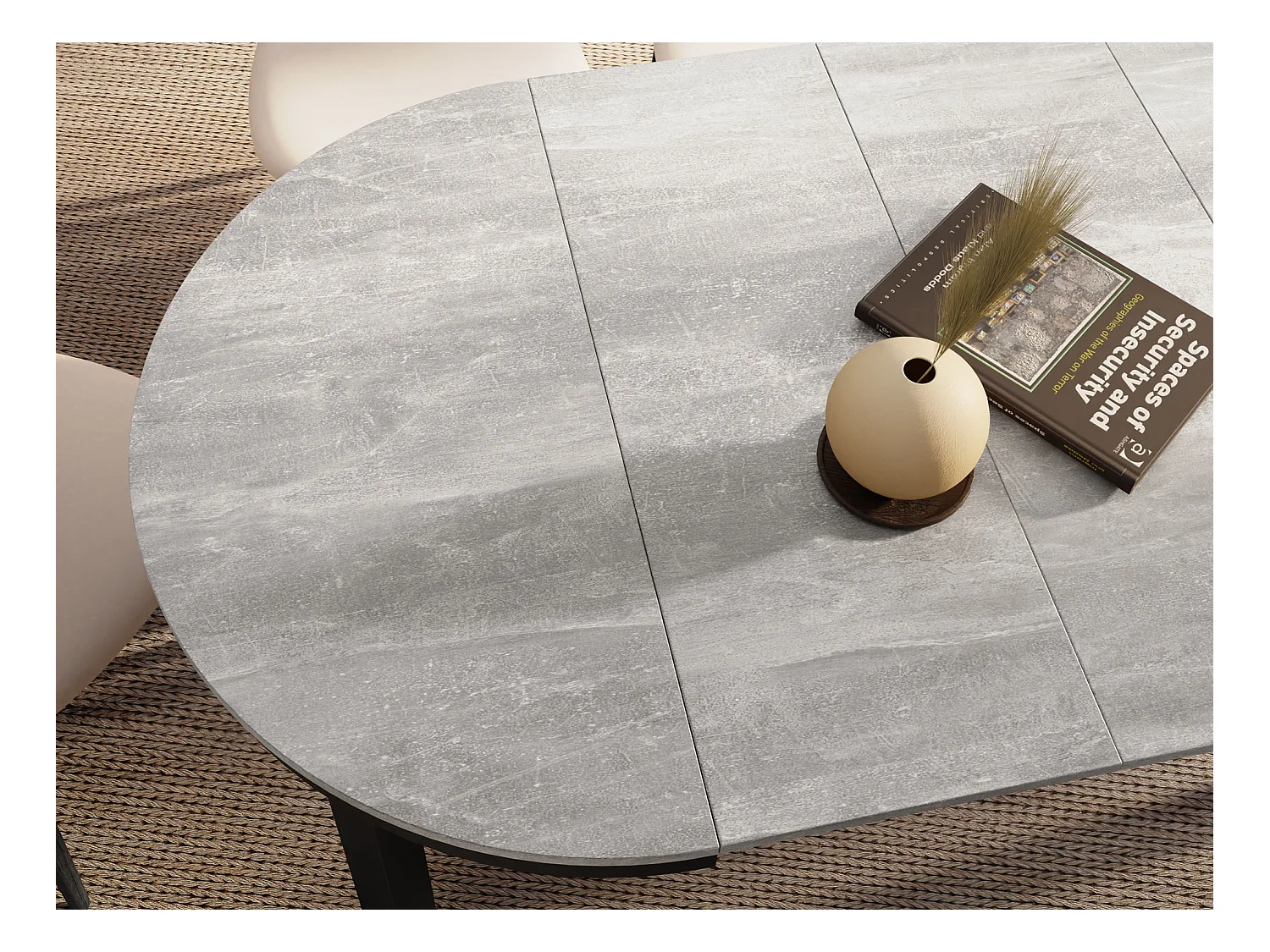 Table à Manger Ronde Extensible avec Pieds Métalliques Noirs – Table Industrielle – Table Gain de Place pour Salon ou Cuisine – 100 cm à 180 cm – Gris Béton