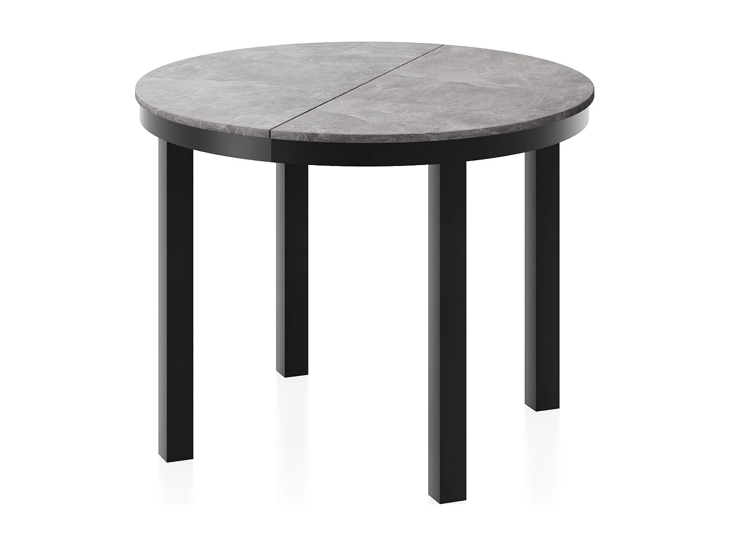 Runder Ausziehbarer Esstisch mit Schwarzem Metallgestell – Platzsparender Tisch im Loft-Stil – Grauer Beton mit Schwarzen Metallbeinen – 100 bis 180 cm