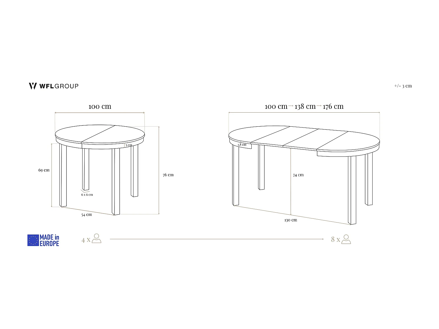Runder Ausziehbarer Esstisch mit Schwarzem Metallgestell – Platzsparender Tisch im Loft-Stil – Grauer Beton mit Schwarzen Metallbeinen – 100 bis 180 cm