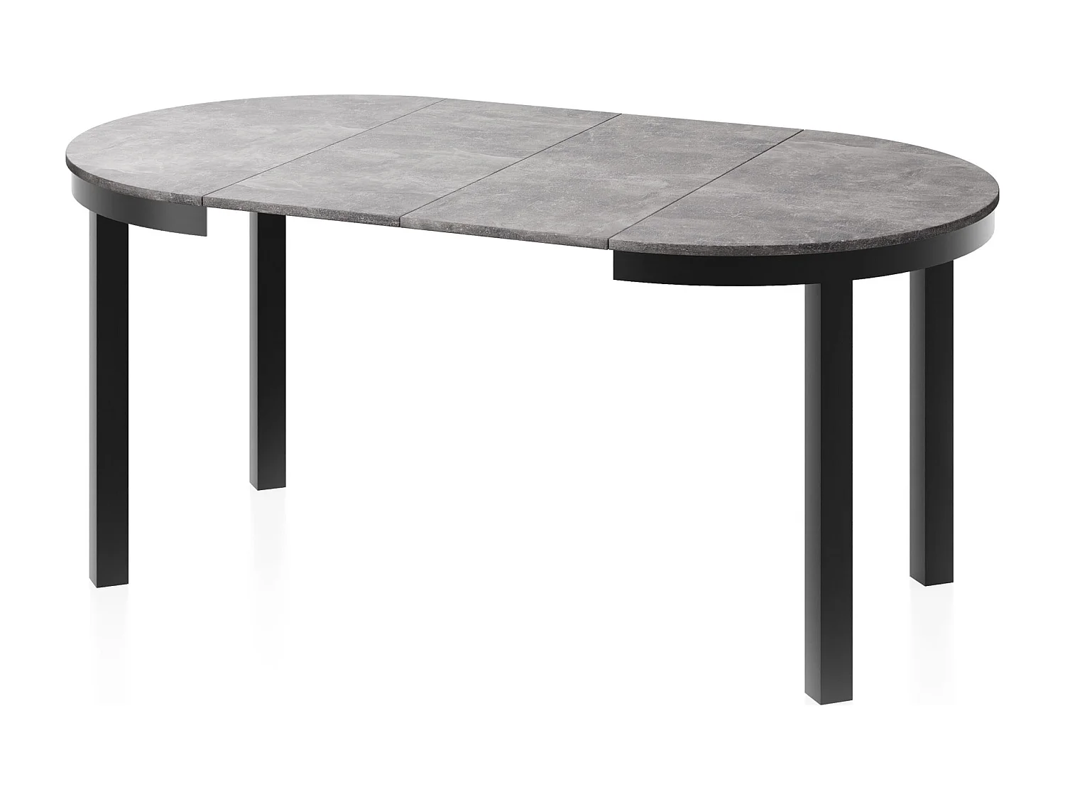 Runder Ausziehbarer Esstisch mit Schwarzem Metallgestell – Platzsparender Tisch im Loft-Stil – Grauer Beton mit Schwarzen Metallbeinen – 100 bis 180 cm