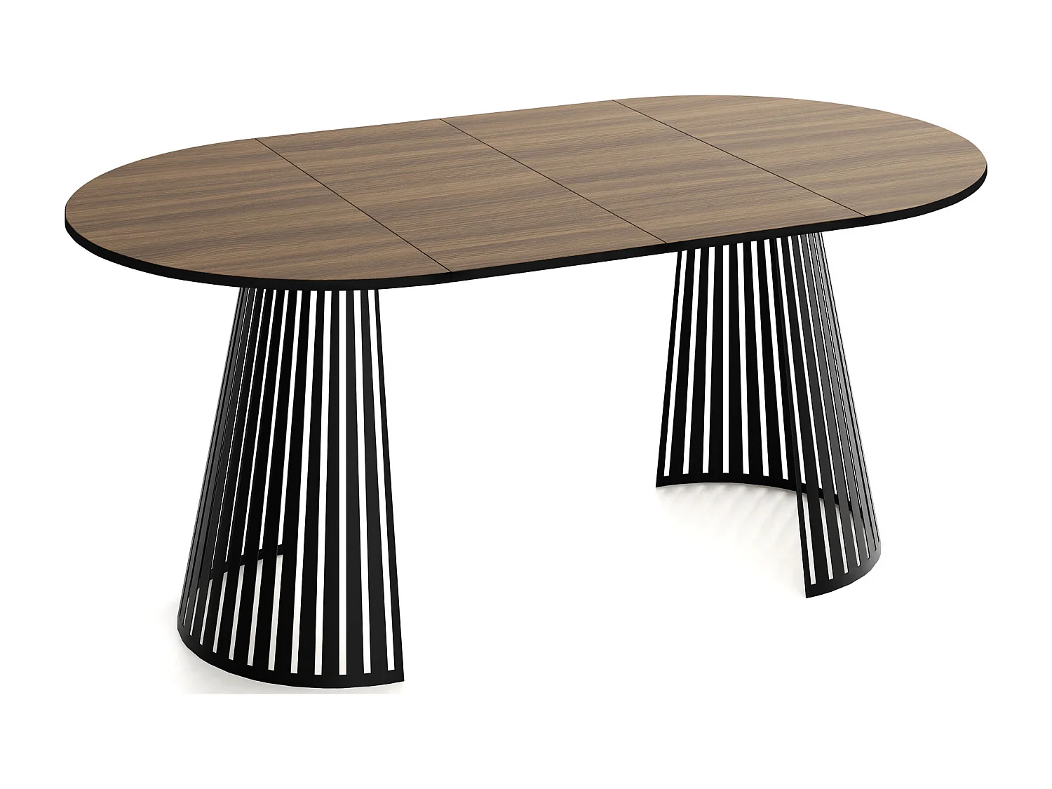 Esstisch Rund Ausziehbar mit Lamellen im Loft-Stil – 120 cm – Industrieller Tisch mit Schwarzen Metallbeinen, Platzsparend für Wohnzimmer – Walnuss Braun