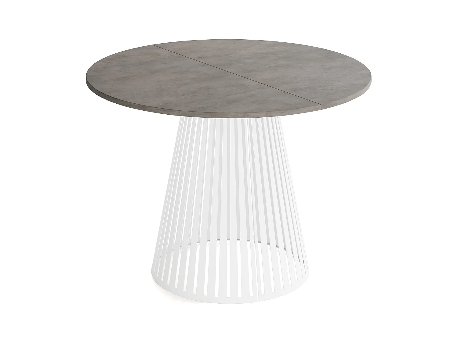 Table à Manger Ronde Extensible Style Loft – 120 à 200 cm – Design Industriel avec Pieds en Métal Blanc, Gain de Place pour Salon Salle à Manger – Béton Gris Foncé