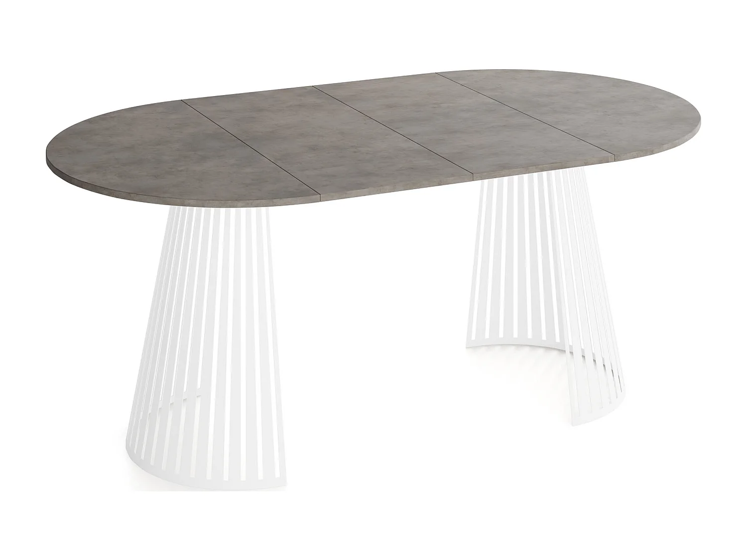 Esstisch Rund Ausziehbar mit Lamellen im Loft-Stil – 120 cm – Industrieller Tisch mit Weißen Metallbeinen, Platzsparend für Esszimmer – Beton-Optik Dunkelgrau