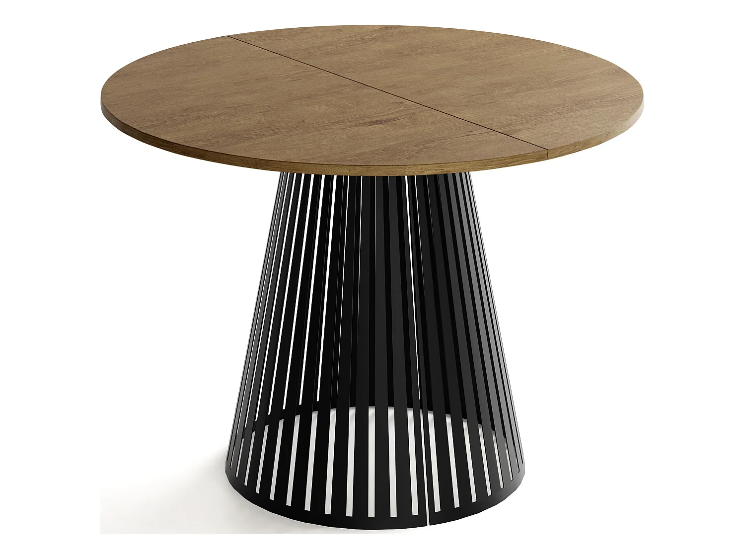 Table à Manger Ronde Extensible avec Lamelles Style Loft 100 cm – Design Industriel avec Pieds en Métal Noir, Gain de Place pour Salon, Salle à Manger – Marron