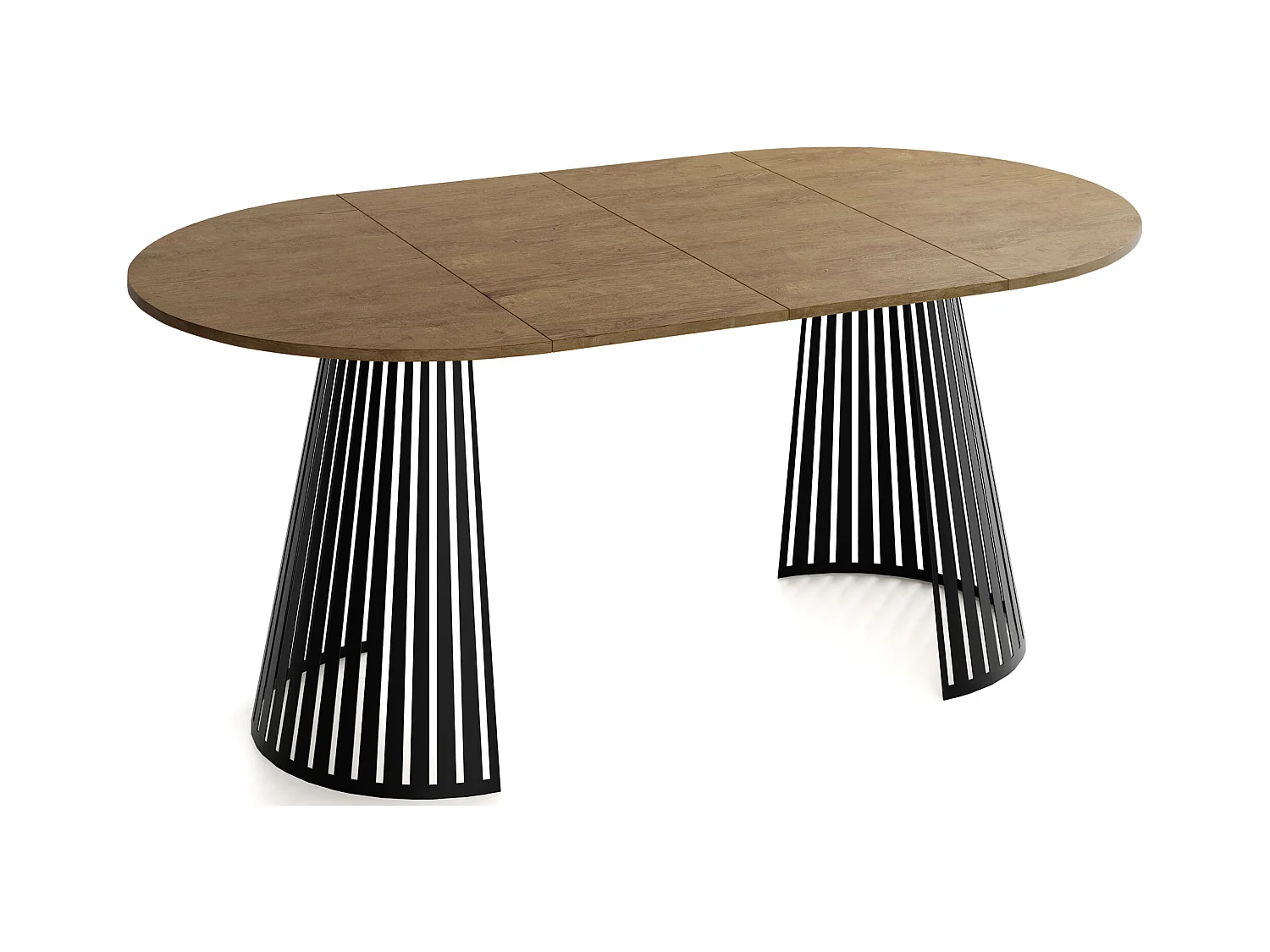 Table à Manger Ronde Extensible avec Lamelles Style Loft 100 cm – Design Industriel avec Pieds en Métal Noir, Gain de Place pour Salon, Salle à Manger – Marron