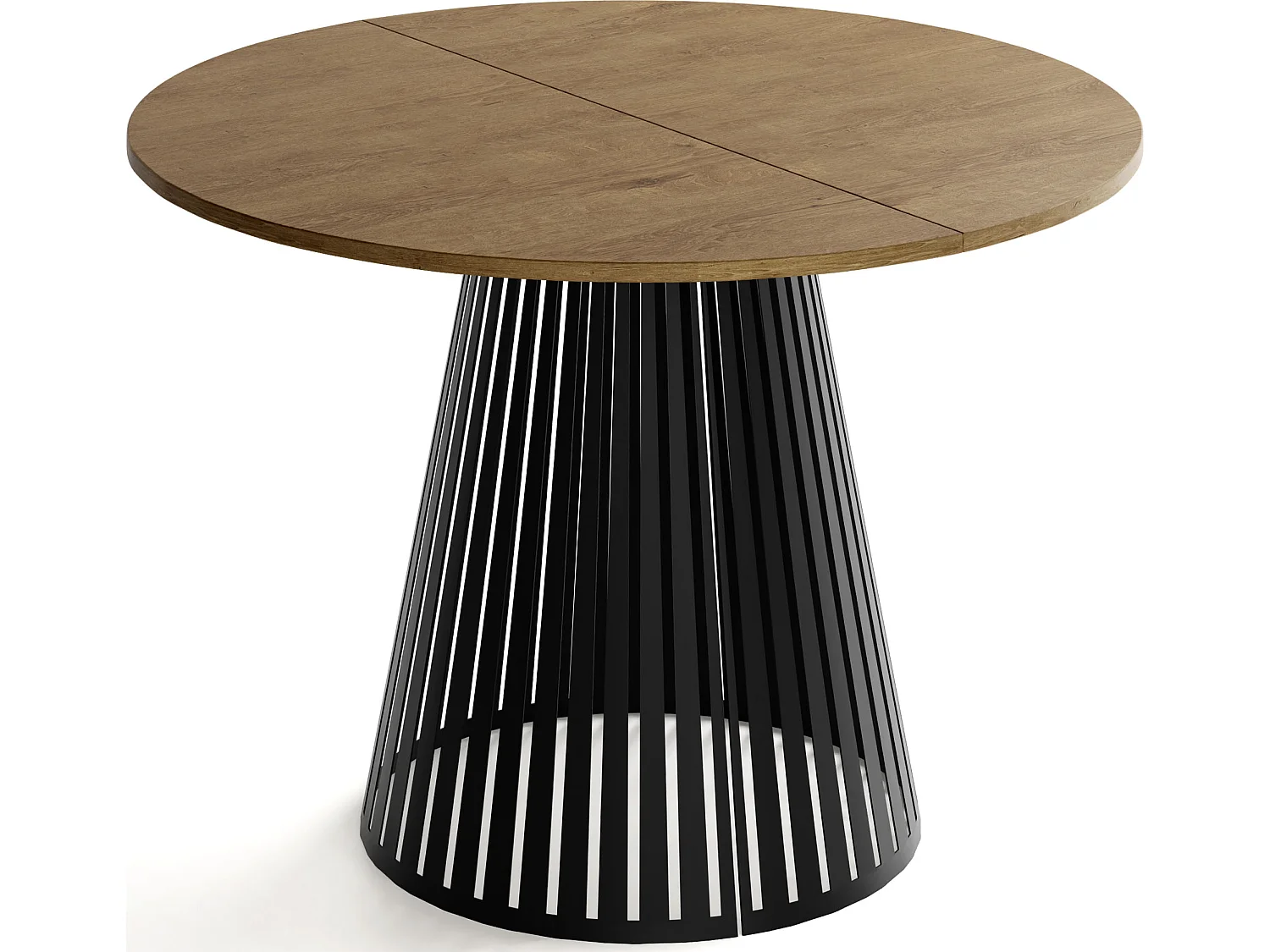 Esstisch Rund Ausziehbar mit Lamellen im Loft-Stil – 100 cm – Industrieller Tisch mit Schwarzen Metallbeinen, Platzsparend für Wohnzimmer Esszimmer – Braun