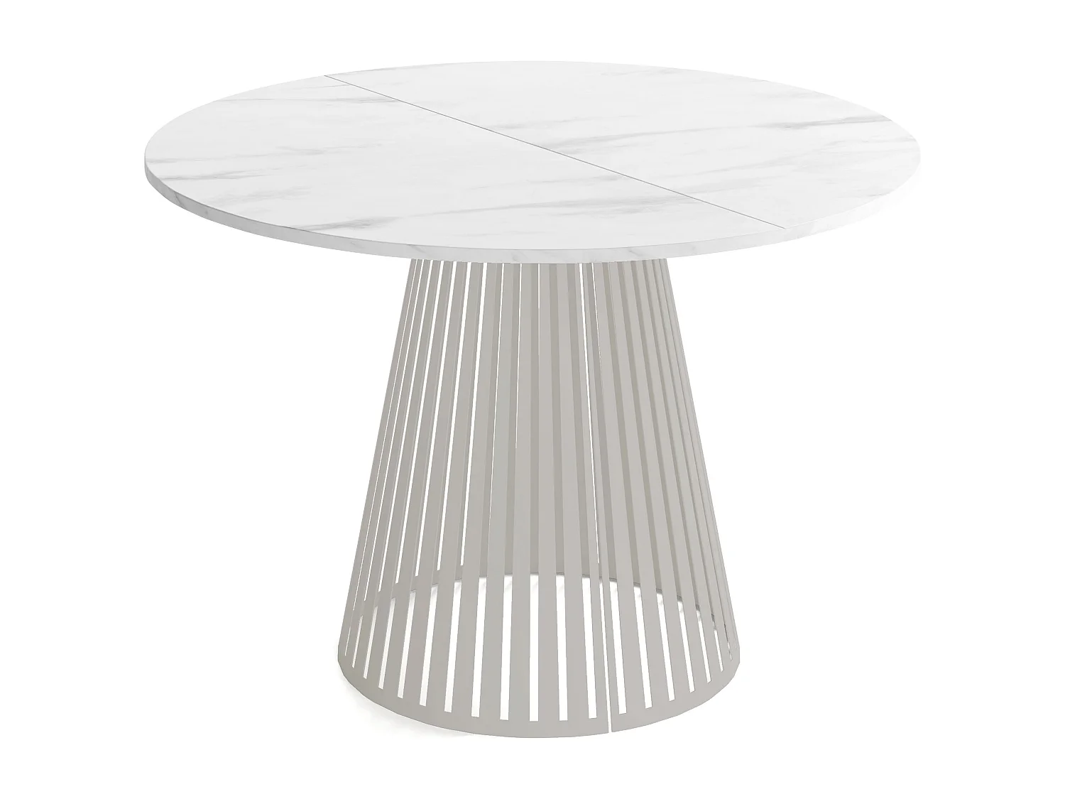 Esstisch Rund Ausziehbar mit Lamellen im Loft-Stil – 120 cm – Industrieller Tisch mit Metallbeinen in Grau-Beige, Platzsparend für Wohnzimmer – Marmor Weiß