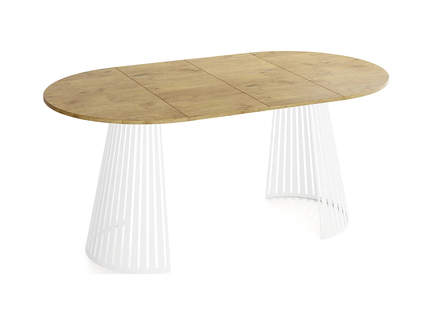 Table à Manger Ronde Extensible Style Loft – 100 à 180 cm – Design Industriel avec Pieds en Métal Blanc, Gain de Place pour Salon ou Salle à Manger – Marron