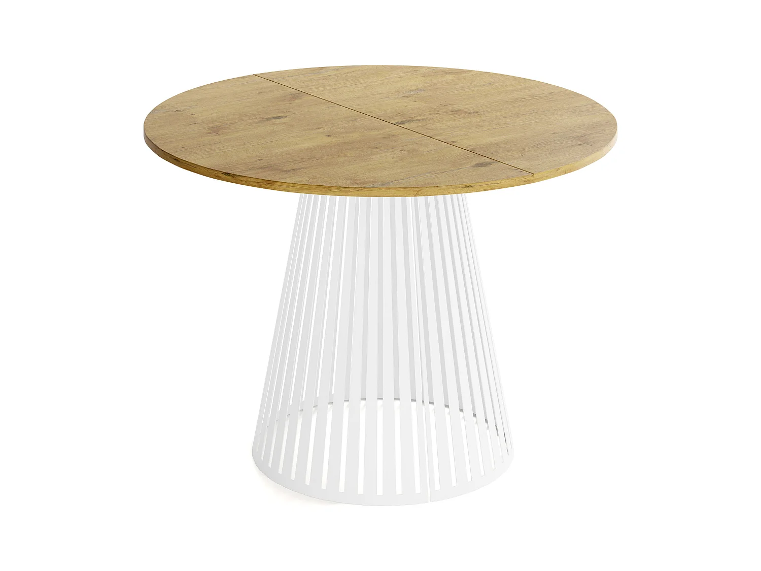 Table à Manger Ronde Extensible Style Loft – 120 à 200 cm – Design Industriel avec Pieds en Métal Blanc, Gain de Place pour Salon ou Salle à Manger – Marron