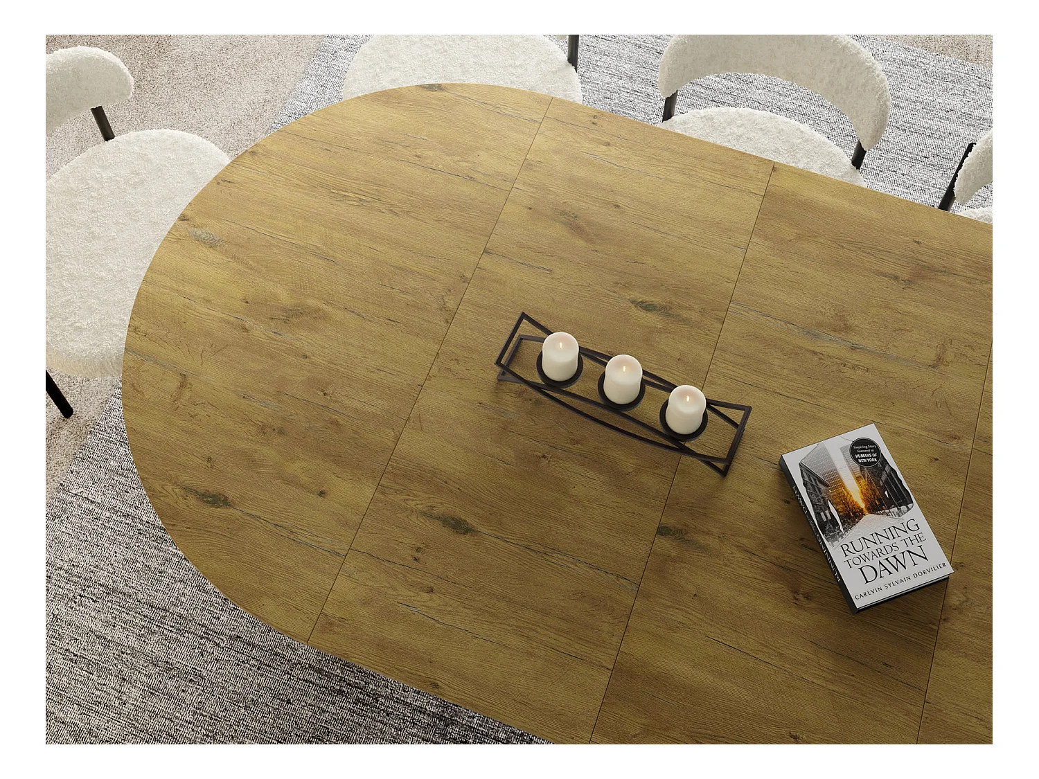 Table à Manger Ronde Extensible Style Loft – 120 à 200 cm – Design Industriel avec Pieds en Métal Blanc, Gain de Place pour Salon ou Salle à Manger – Marron