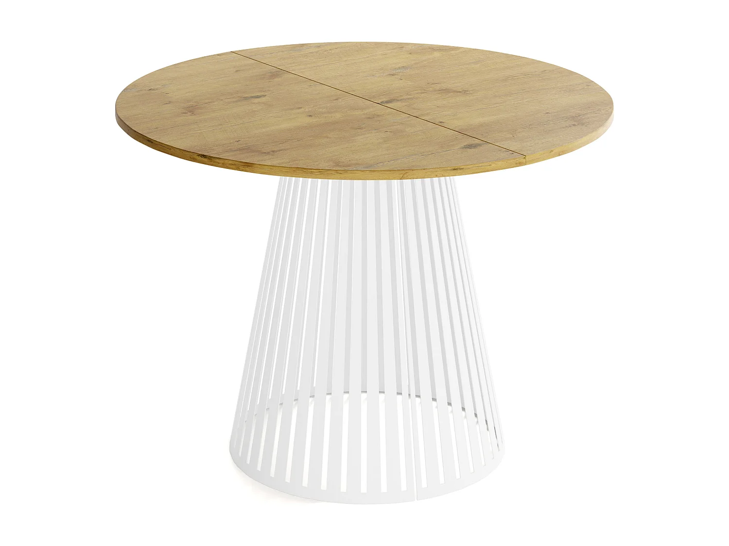 Esstisch Rund Ausziehbar mit Lamellen im Loft-Stil – 120 cm – Industrieller Tisch mit Weißen Metallbeinen, Platzsparend für Wohnzimmer Esszimmer – Braun