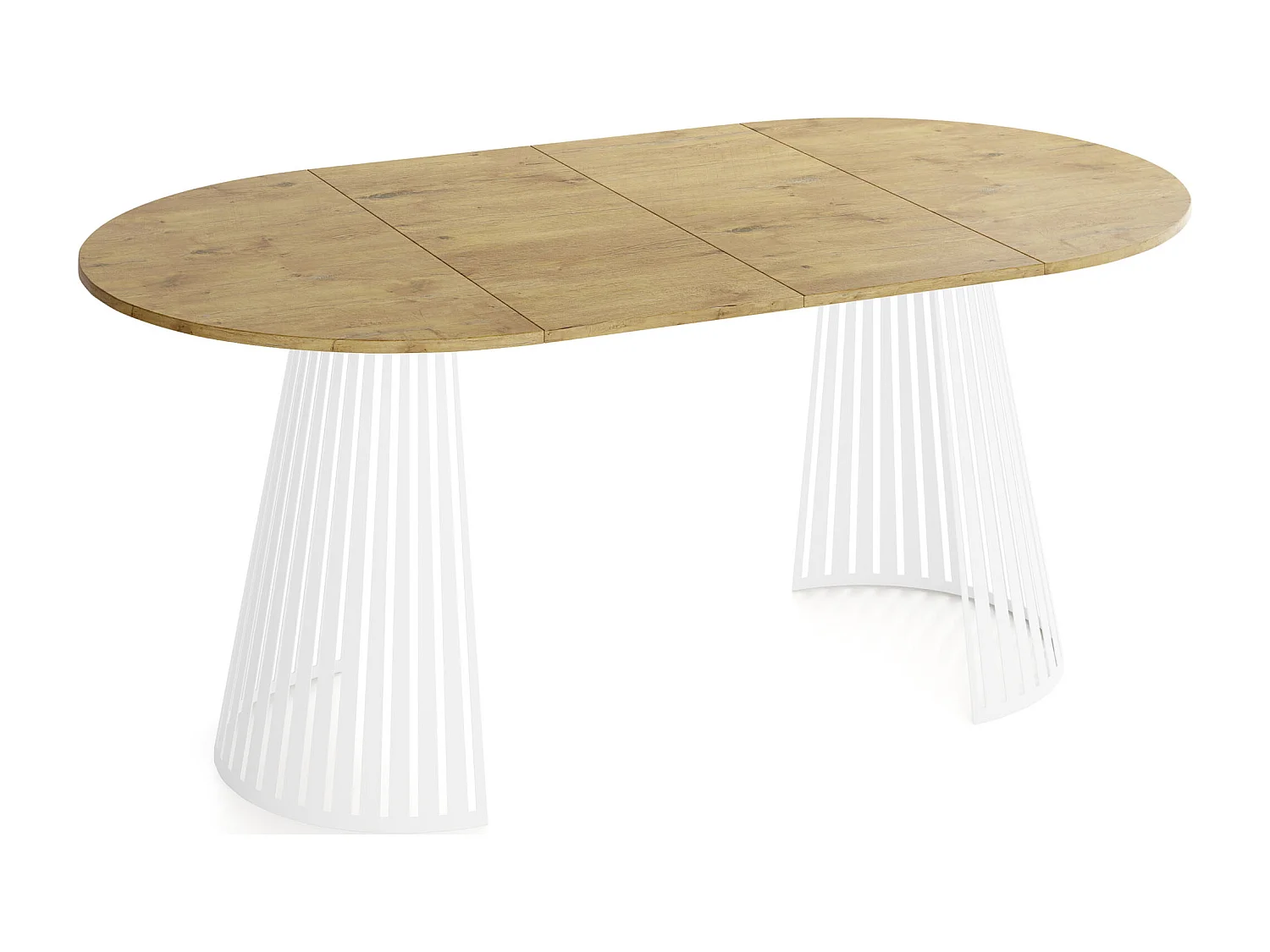 Esstisch Rund Ausziehbar mit Lamellen im Loft-Stil – 120 cm – Industrieller Tisch mit Weißen Metallbeinen, Platzsparend für Wohnzimmer Esszimmer – Braun