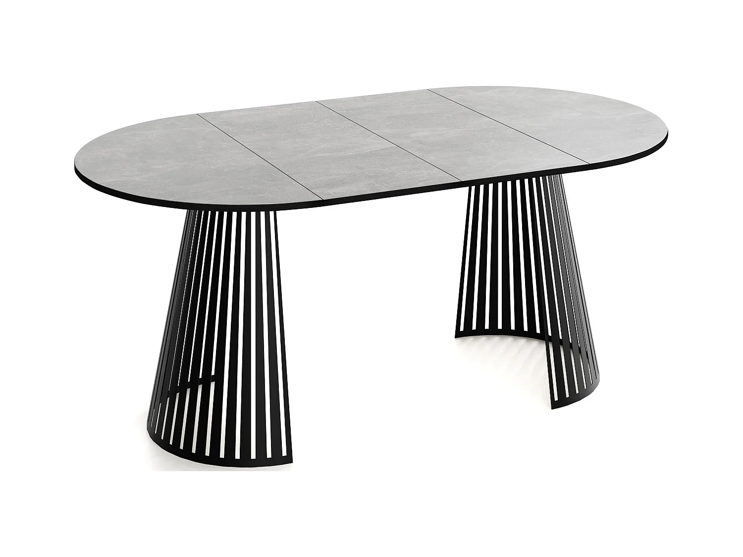Table à Manger Ronde Extensible avec Lamelles Style Loft 120 cm – Design Industriel avec Pieds en Métal Noir, Gain de Place pour Salon – Gris Béton