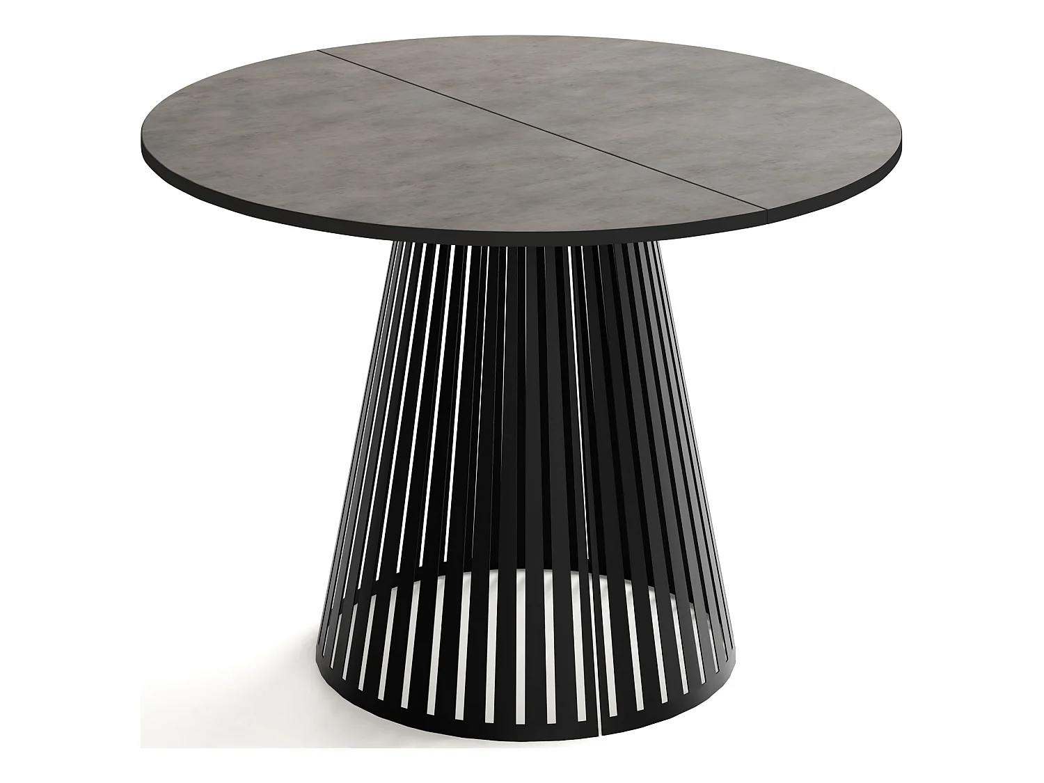 Table à Manger Ronde Extensible avec Lamelles Style Loft 100 cm – Design Industriel avec Pieds en Métal Noir, Gain de Place pour Salon –  Béton Gris Foncé