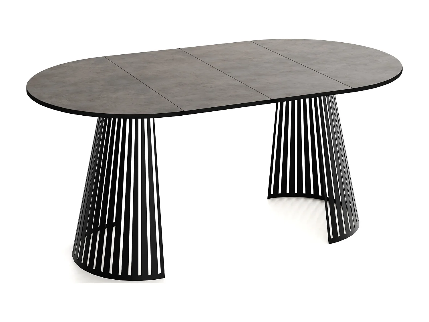 Esstisch Rund Ausziehbar mit Lamellen im Loft-Stil – 100 cm – Industrieller Tisch mit Schwarzen Metallbeinen, Platzsparend für Esszimmer – Beton-Optik Dunkelgrau