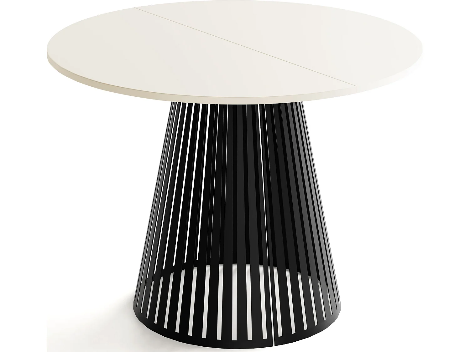 Esstisch Rund Ausziehbar mit Lamellen im Loft-Stil – 100 cm – Industrieller Tisch mit Schwarzen Metallbeinen, Platzsparend für Wohnzimmer Esszimmer – Beige Cashmere