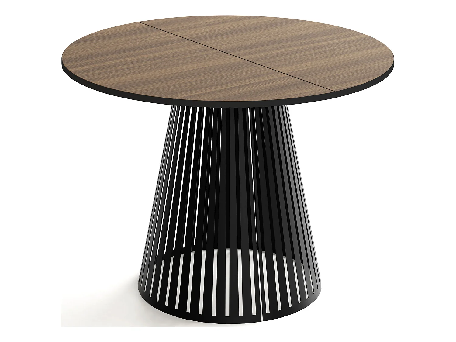 Table à Manger Ronde Extensible avec Lamelles Style Loft 100 cm – Design Industriel avec Pieds en Métal Noir, Gain de Place pour Salon – Marron Noyer