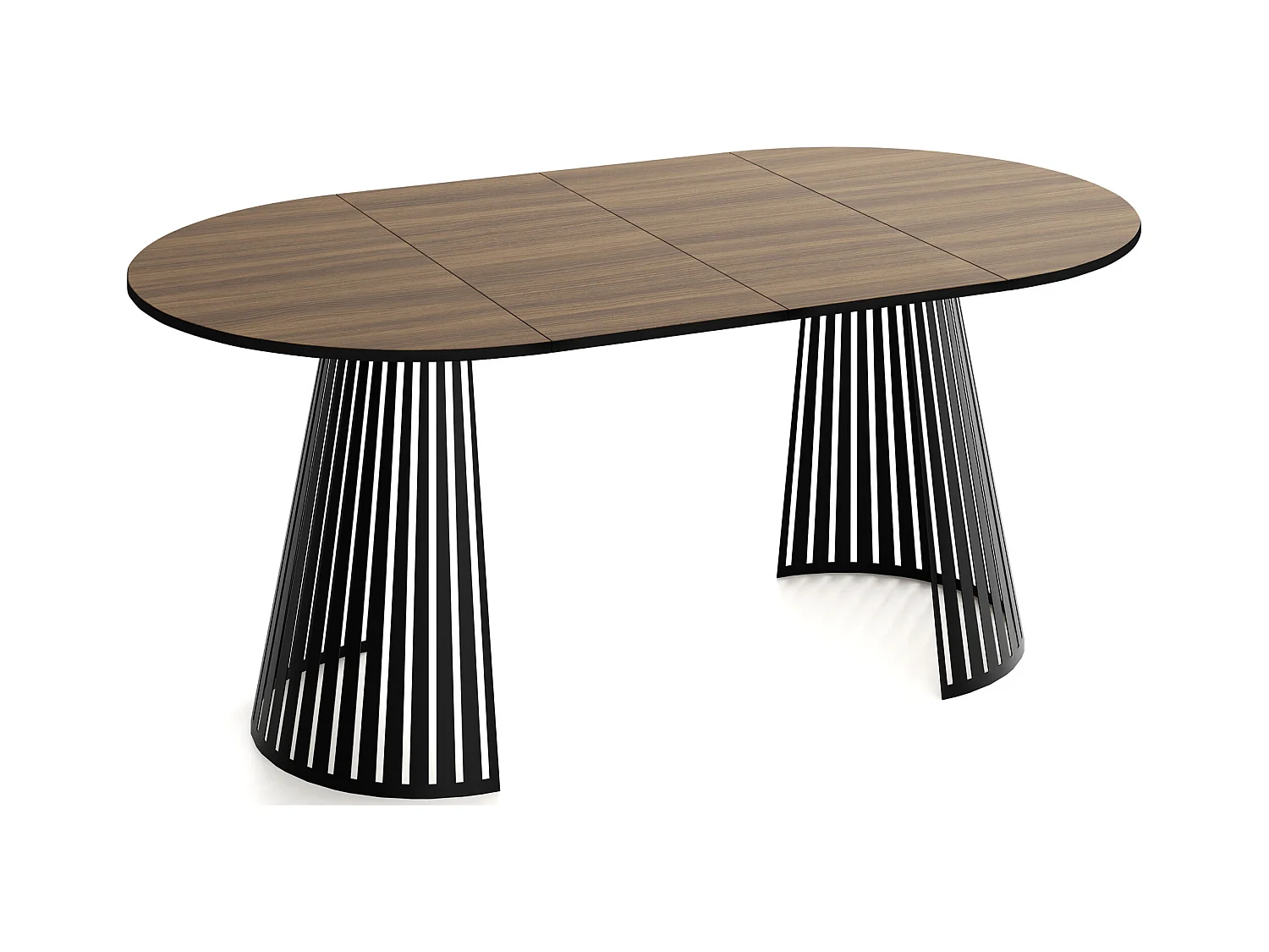 Table à Manger Ronde Extensible avec Lamelles Style Loft 100 cm – Design Industriel avec Pieds en Métal Noir, Gain de Place pour Salon – Marron Noyer