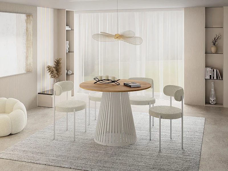 Table à Manger Ronde Extensible Style Loft – 120 cm – Design Industriel avec Pieds en Métal Beige Cashmere, Gain de Place pour Salon ou Salle à Manger – Marron