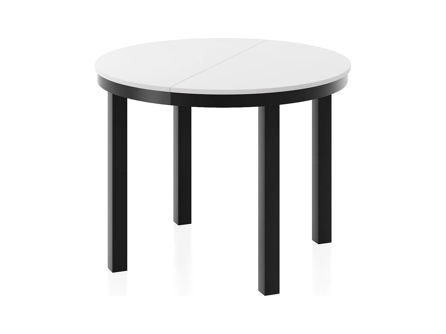 Table à Manger Ronde Extensible avec Pieds Métalliques Noirs – Table Industrielle – Table Gain de Place pour Salon ou Cuisine – 100 cm à 180 cm – Blanc