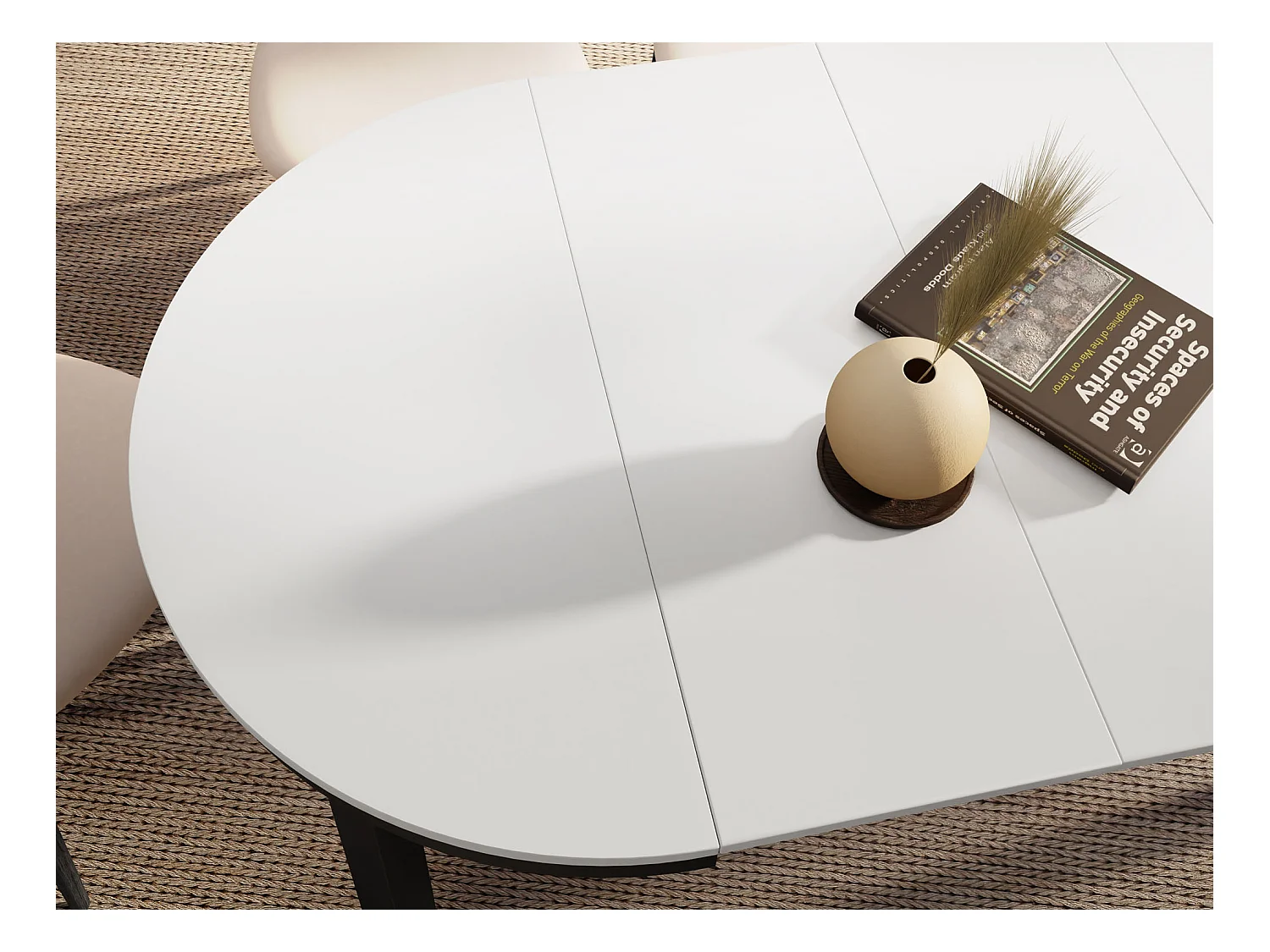 Table à Manger Ronde Extensible avec Pieds Métalliques Noirs – Table Industrielle – Table Gain de Place pour Salon ou Cuisine – 100 cm à 180 cm – Blanc