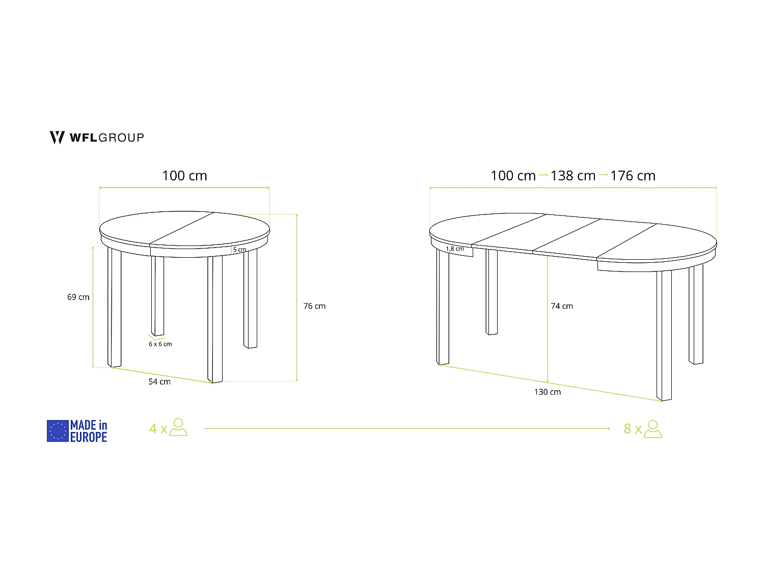 Runder Ausziehbarer Esstisch mit Schwarzem Metallgestell – Platzsparender Tisch im Loft-Stil – Weiß mit Schwarzen Metallbeinen – 100 bis 180 cm