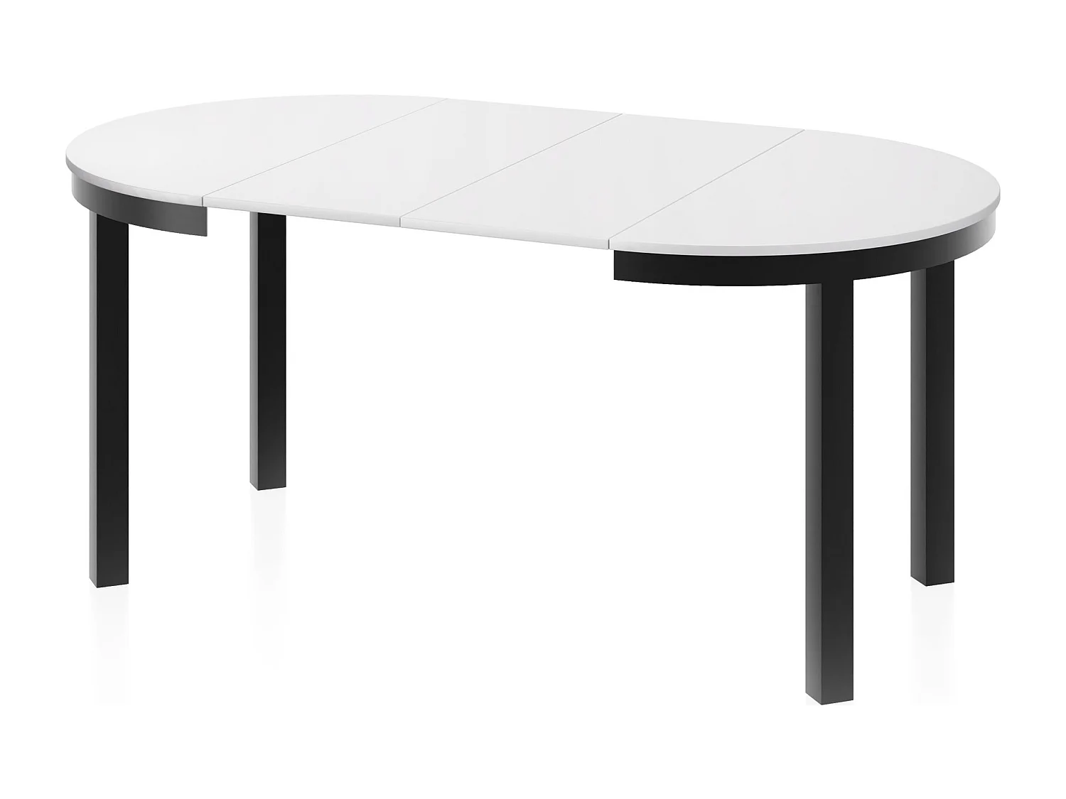 Runder Ausziehbarer Esstisch mit Schwarzem Metallgestell – Platzsparender Tisch im Loft-Stil – Weiß mit Schwarzen Metallbeinen – 100 bis 180 cm