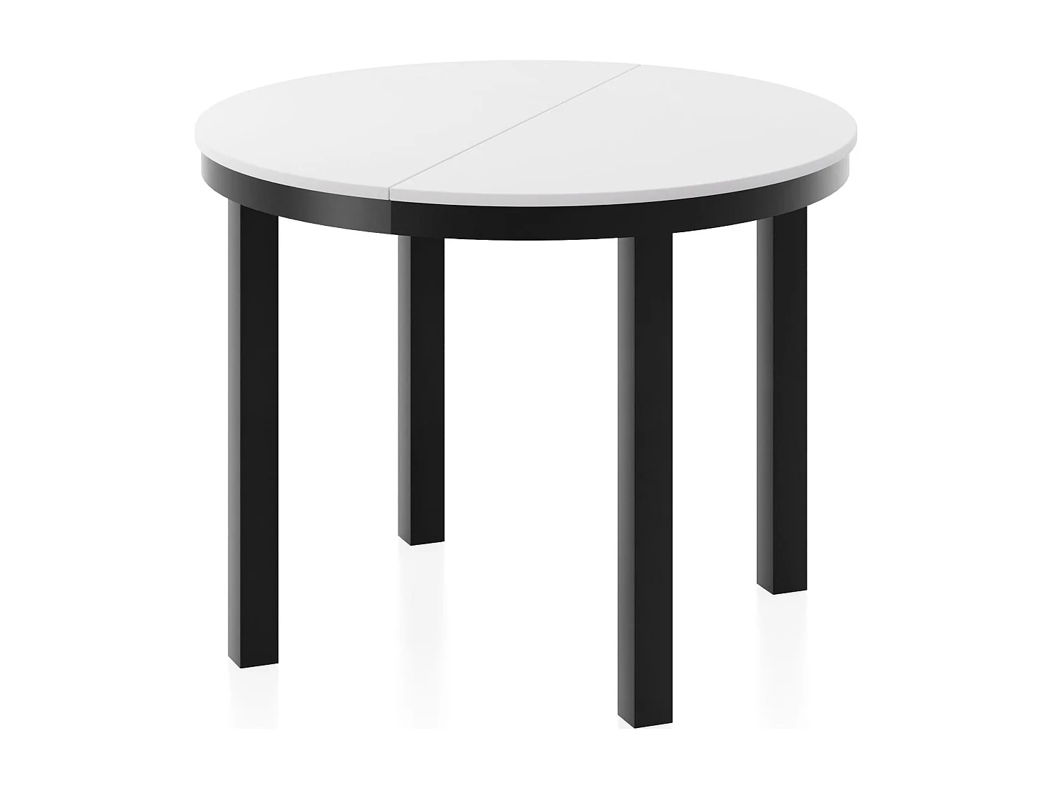 Runder Ausziehbarer Esstisch mit Schwarzem Metallgestell – Platzsparender Tisch im Loft-Stil – Weiß mit Schwarzen Metallbeinen – 100 bis 180 cm