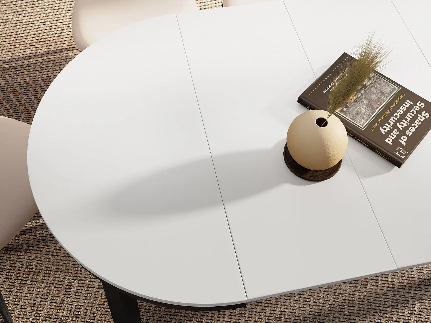 Runder Ausziehbarer Esstisch mit Schwarzem Metallgestell – Platzsparender Tisch im Loft-Stil – Weiß mit Schwarzen Metallbeinen – 100 bis 180 cm