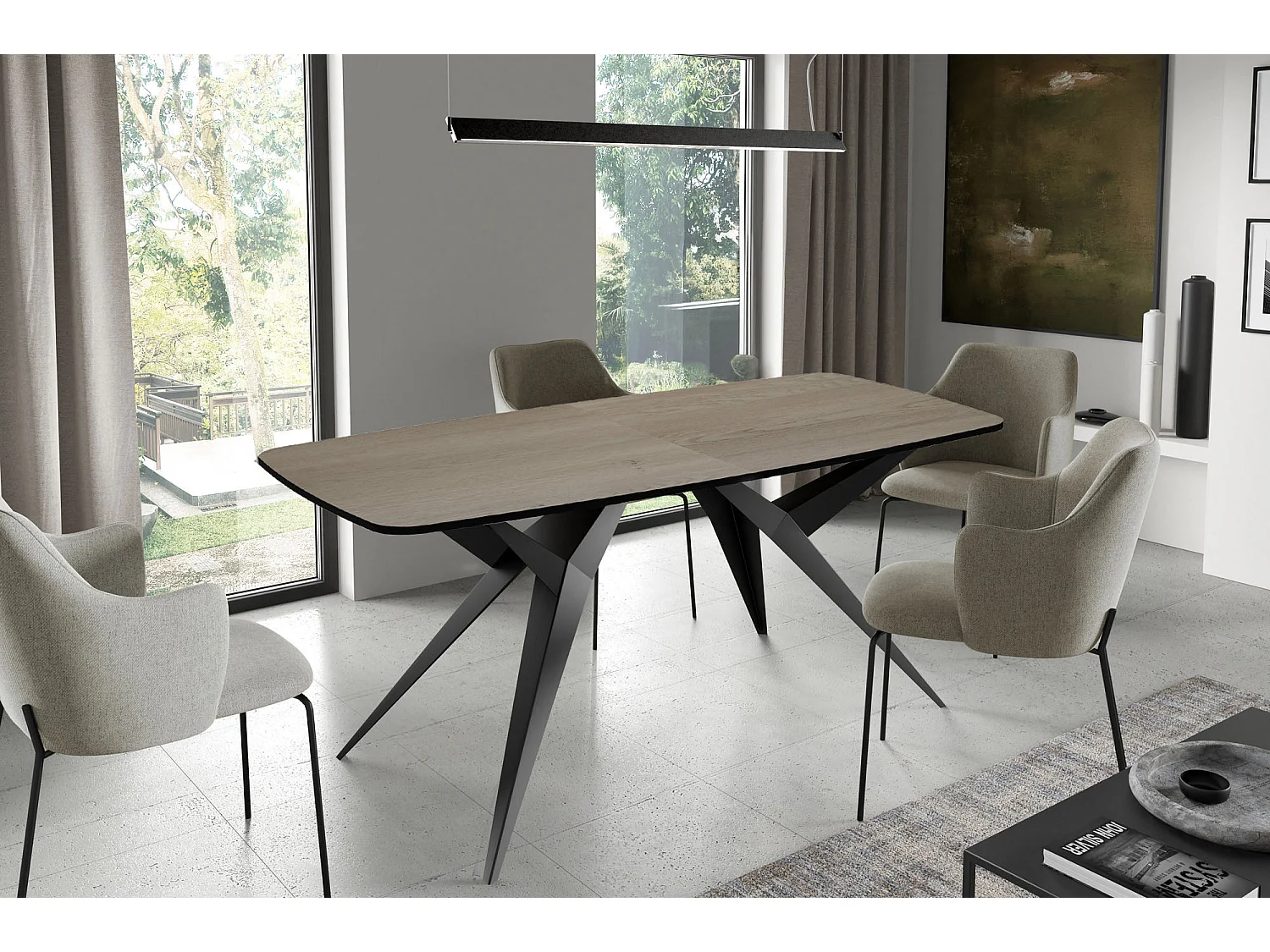 Ausziehbarer Esstisch im Loft-Stil – Rechteckiger Tisch Schwarzen Metallbeinen – Industrietisch mit Abgerundeten Ecken – für 6-10 Personen – 160 bis 240 cm – Braun