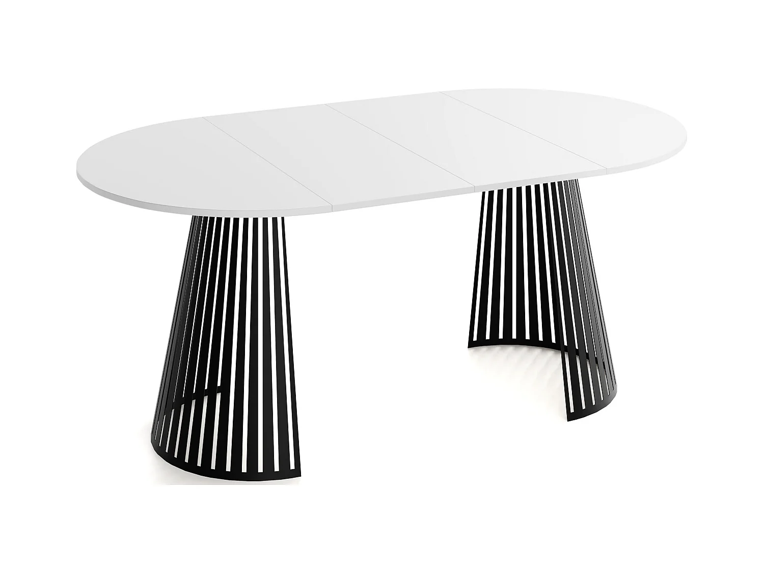 Table à Manger Ronde Extensible avec Lamelles Style Loft 100 cm – Design Industriel avec Pieds en Métal Noir, Gain de Place pour Salon, Salle à Manger – Blanc