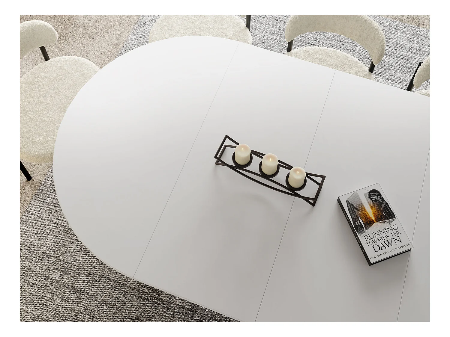 Table à Manger Ronde Extensible avec Lamelles Style Loft 100 cm – Design Industriel avec Pieds en Métal Noir, Gain de Place pour Salon, Salle à Manger – Blanc