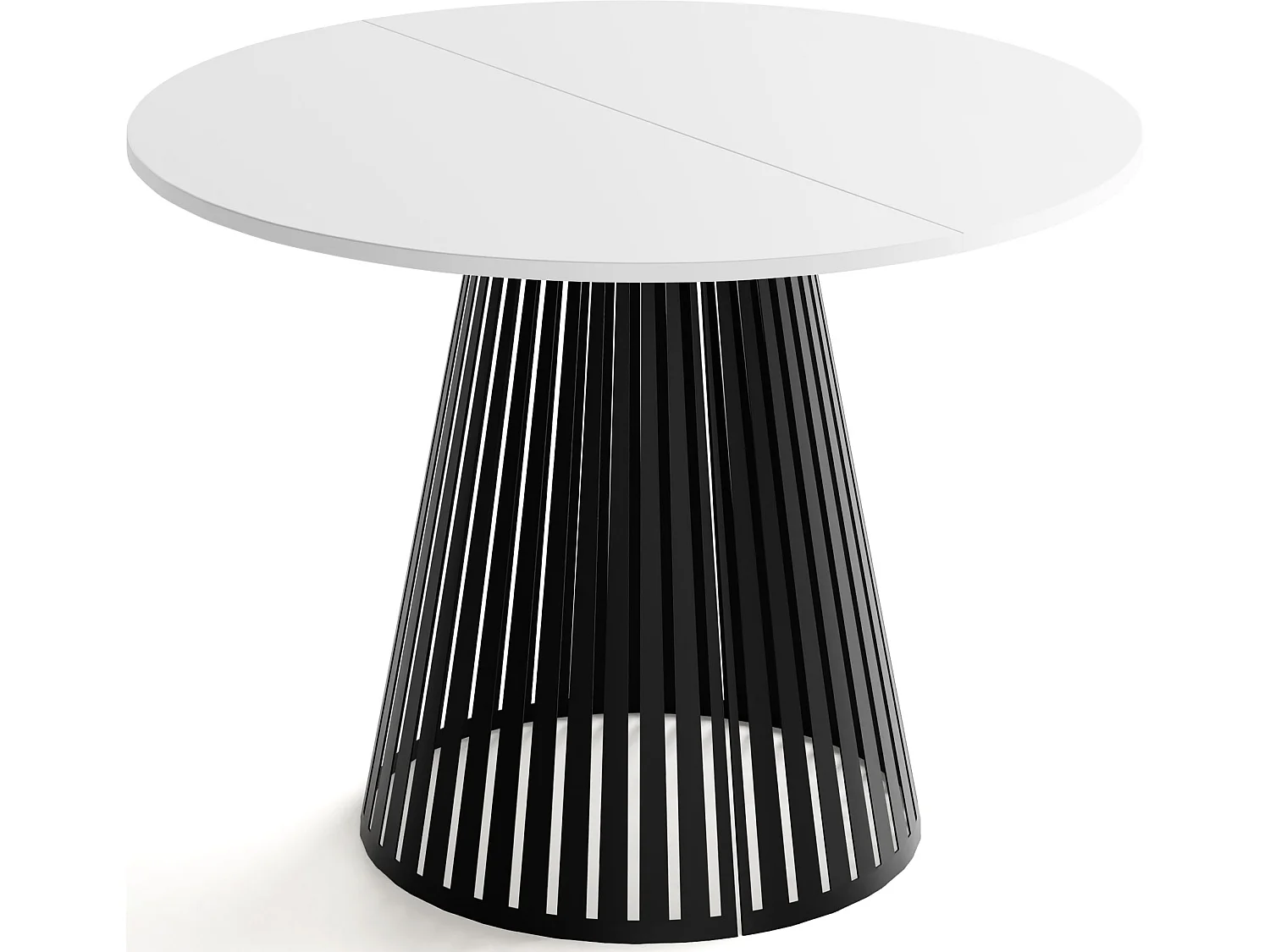 Esstisch Rund Ausziehbar mit Lamellen im Loft-Stil – 100 cm – Industrieller Tisch mit Schwarzen Metallbeinen, Platzsparend für Wohnzimmer Esszimmer – Weiß