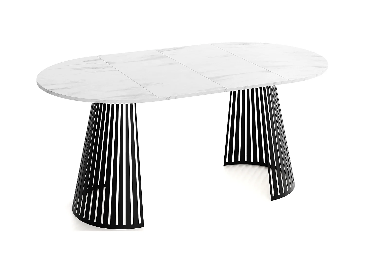 Table à Manger Ronde Extensible avec Lamelles Style Loft 120 cm – Design Industriel avec Pieds en Métal Noir, Gain de Place pour Salon – Marbre Blanc