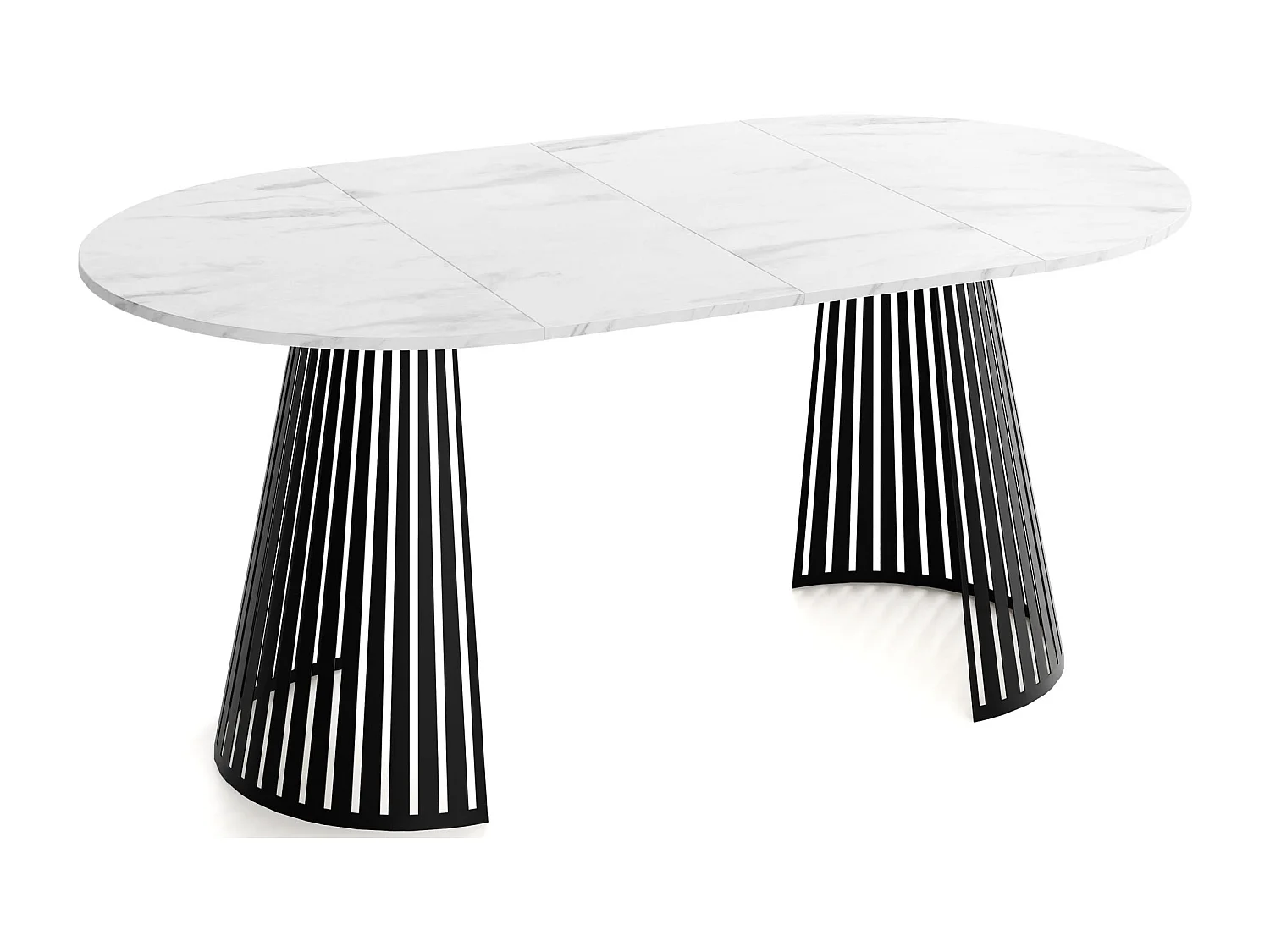 Esstisch Rund Ausziehbar mit Lamellen im Loft-Stil – 100 cm – Industrieller Tisch mit Schwarzen Metallbeinen, Platzsparend für Wohnzimmer Esszimmer – Marmor Weiß