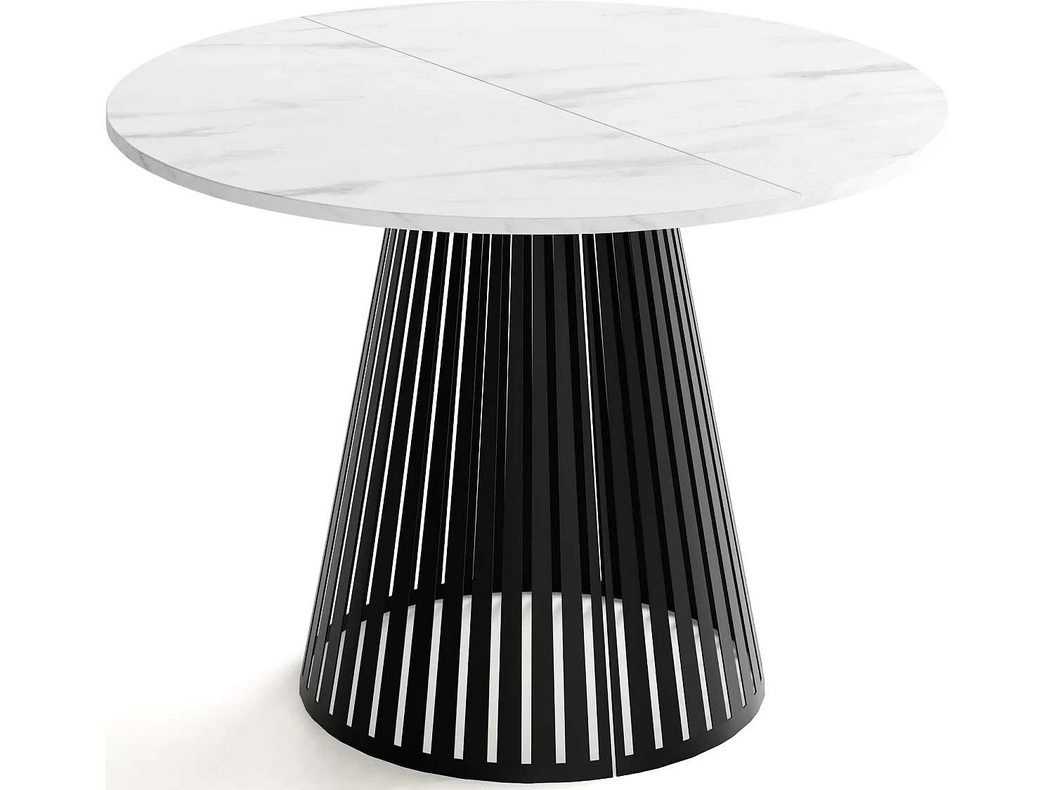 Table à Manger Ronde Extensible avec Lamelles Style Loft 100 cm – Design Industriel avec Pieds en Métal Noir, Gain de Place pour Salon Salle à Manger – Marbre Blanc