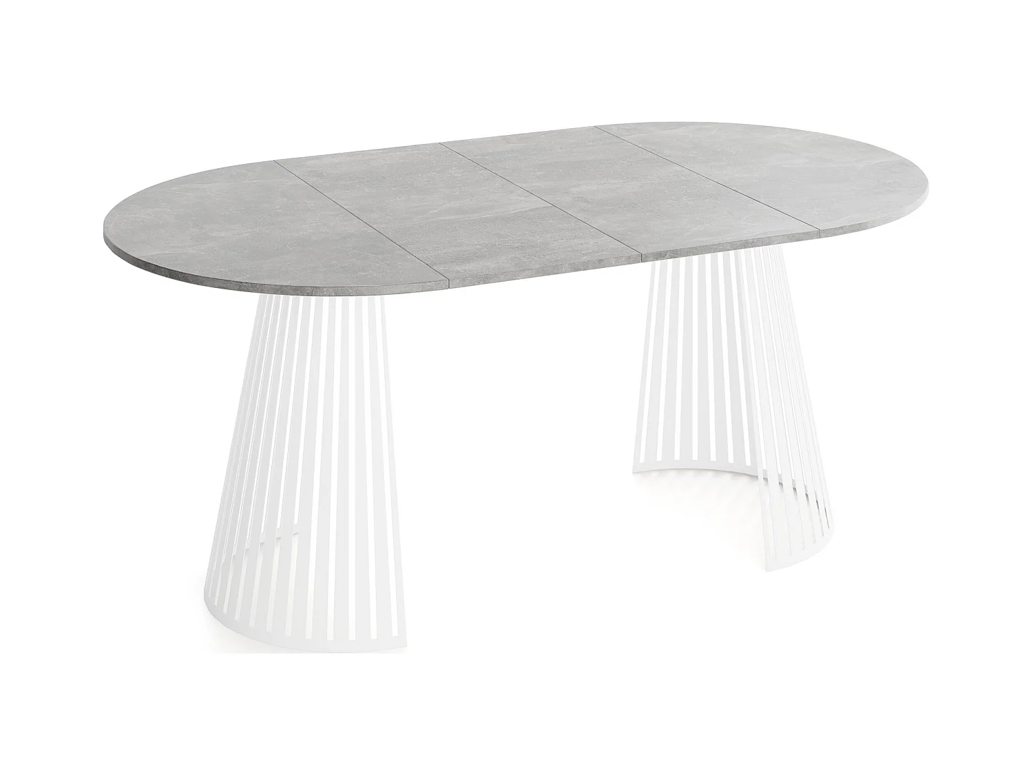 Table à Manger Ronde Extensible Style Loft – 120 à 200 cm – Design Industriel avec Pieds en Métal Blanc, Gain de Place pour Salon ou Salle à Manger – Gris Béton