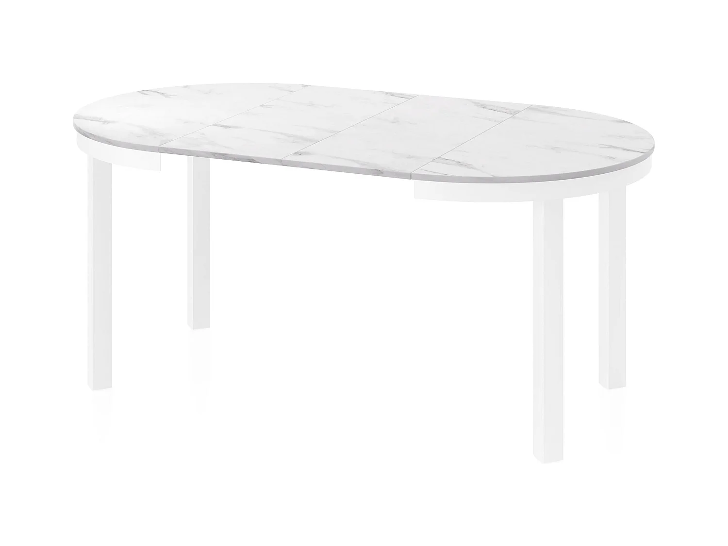 Table à Manger Ronde Extensible avec Pieds Métalliques Blancs – Table Industrielle – Table Gain de Place pour Salon ou Cuisine – 100 cm à 180 cm – Marbre Blanc