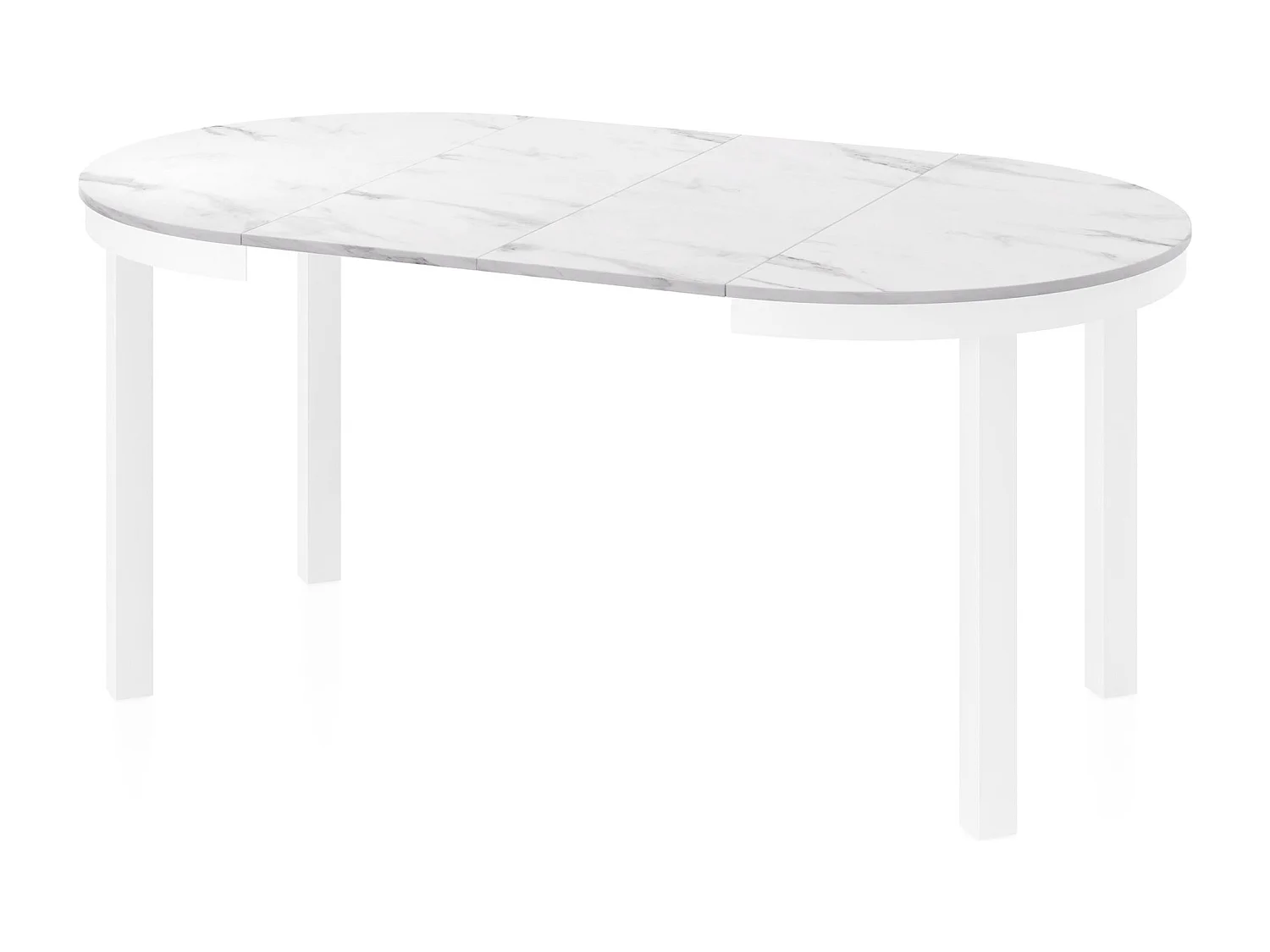 Runder Ausziehbarer Esstisch mit Weißem Metallgestell – Platzsparender Tisch im Loft-Stil für Wohnzimmer – Weißer Marmor mit Weißen Metallbeinen – 100 bis 180 cm